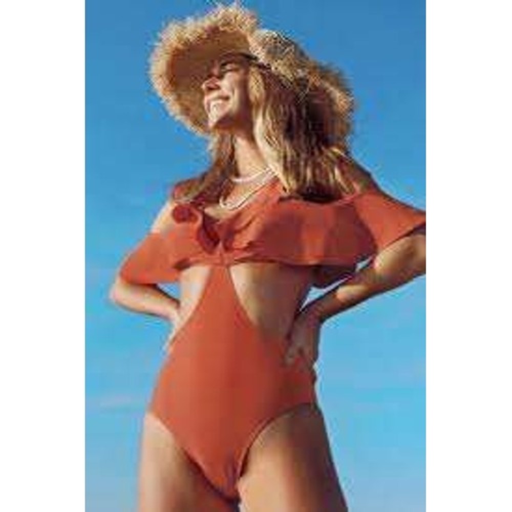 ✅ CUPSHE BURNT ORANGE ONE PIECE WITH RUFFLE SIZE MEDIUM